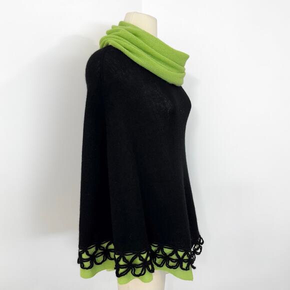 Peru Etnico Baby Alpaca Wool Knit Turtleneck Poncho Black Green OS - Picture 5 of 10